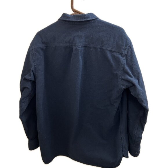 LL Bean Chamois Cloth Mens L Flannel Button Heavy Shirt Cotton Navy Blue 187923 - Picture 2 of 12